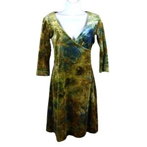 Betsey Johnson Dress Crushed Velvet Wrap Stretch Sz Medium Short 3/4 Sleeve Y2K